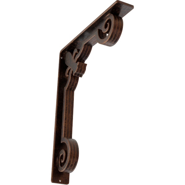 Ekena Millwork Fleur De Lis Wrought Iron Bracket, (Triple center brace), Antiqued Copper 2"W x 12"D x 15"H BKTM02X12X15TFLACO - main